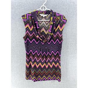 Trina Turk Women's sz L Zig Zag Print Sleeveless Top 100% Silk Y2K Fall Classic